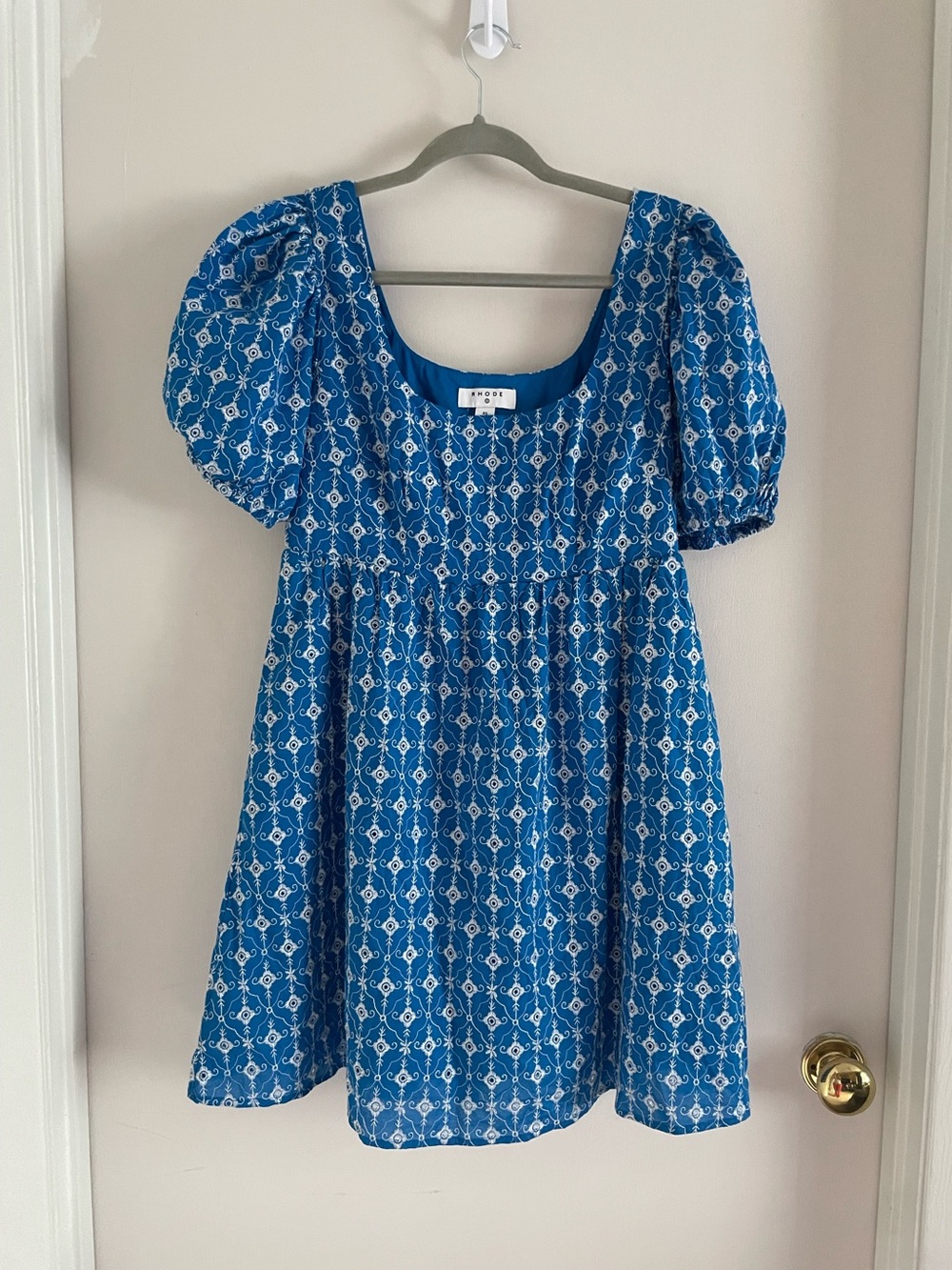 Rhode Blue Embroidered Puff Sleeve Babydoll Dress XS EUC